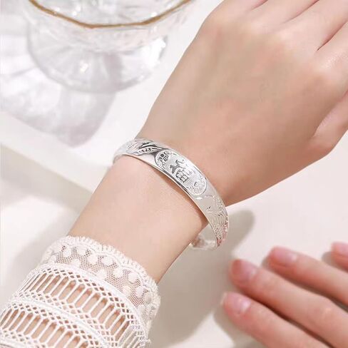 925 Sterling Silver Vintage Bangles for Women Antique Ethnic Style Cuff Bangle Bracelets Boho Adjustable Floral Engraved Texture Open Cuff Bracelet Lotus Lucky Bangles for Mom Wife Birthday Christmas in Kuwait