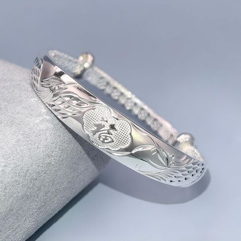 925 Sterling Silver Vintage Bangles for Women Antique Ethnic Style Cuff Bangle Bracelets Boho Adjustable Floral Engraved Texture Open Cuff Bracelet Lotus Lucky Bangles for Mom Wife Birthday Christmas in Kuwait