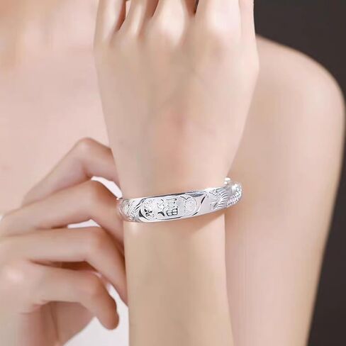 925 Sterling Silver Vintage Bangles for Women Antique Ethnic Style Cuff Bangle Bracelets Boho Adjustable Floral Engraved Texture Open Cuff Bracelet Lotus Lucky Bangles for Mom Wife Birthday Christmas in Kuwait
