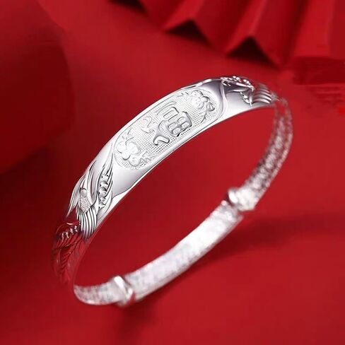 925 Sterling Silver Vintage Bangles for Women Antique Ethnic Style Cuff Bangle Bracelets Boho Adjustable Floral Engraved Texture Open Cuff Bracelet Lotus Lucky Bangles for Mom Wife Birthday Christmas in Kuwait