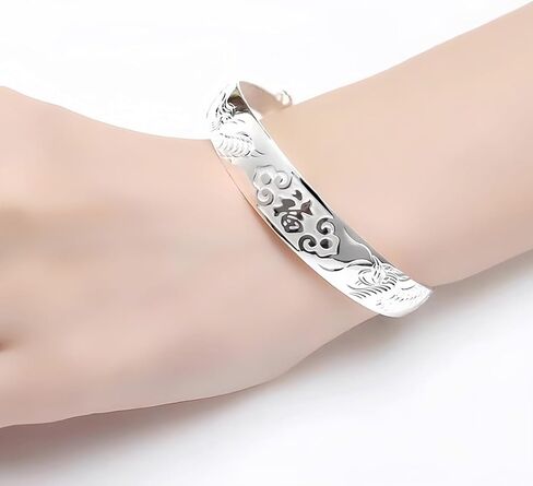 925 Sterling Silver Vintage Bangles for Women Antique Ethnic Style Cuff Bangle Bracelets Boho Adjustable Floral Engraved Texture Open Cuff Bracelet Lotus Lucky Bangles for Mom Wife Birthday Christmas in Kuwait