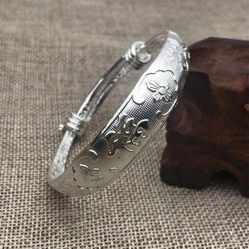 925 Sterling Silver Vintage Bangles for Women Antique Ethnic Style Cuff Bangle Bracelets Boho Adjustable Floral Engraved Texture Open Cuff Bracelet Lotus Lucky Bangles for Mom Wife Birthday Christmas in Kuwait
