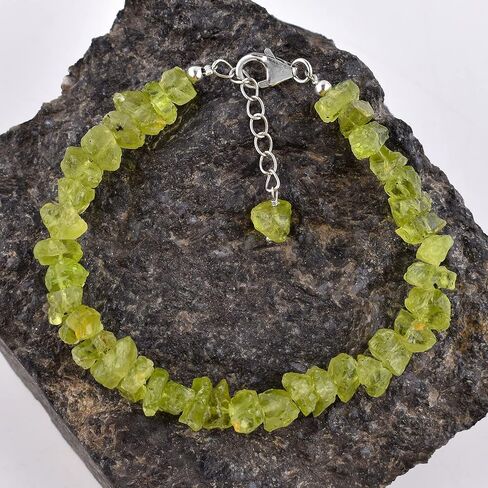أساور infinitygemsart peridot الحجر الحجري الهدايا عيد الميلاد للنساء 925 سلسلة الفضة الاسترليني 8 بوصة المجوهرات الخشنة الأحجار الكريمة الطبيعية ، الكريستال الخضراء ، أغسطس موطن شقرا الحجارة in Saudi Arabia