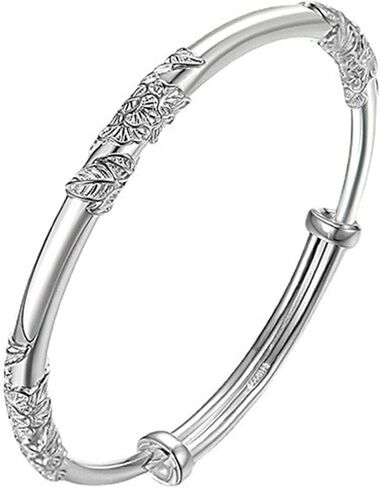 925 Sterling Silver Vintage Bangles for Women Antique Ethnic Style Cuff Bangle Bracelets Boho Adjustable Floral Engraved Texture Open Cuff Bracelet Lotus Lucky Bangles for Mom Wife Birthday Christmas in Kuwait