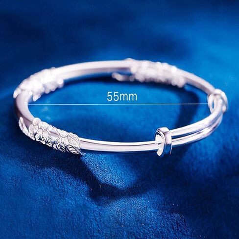 925 Sterling Silver Vintage Bangles for Women Antique Ethnic Style Cuff Bangle Bracelets Boho Adjustable Floral Engraved Texture Open Cuff Bracelet Lotus Lucky Bangles for Mom Wife Birthday Christmas in Kuwait