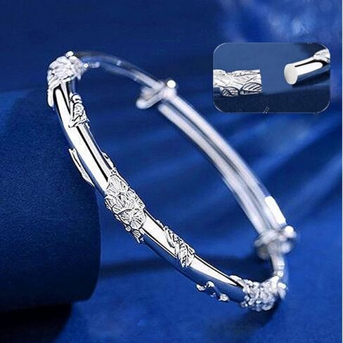 925 Sterling Silver Vintage Bangles for Women Antique Ethnic Style Cuff Bangle Bracelets Boho Adjustable Floral Engraved Texture Open Cuff Bracelet Lotus Lucky Bangles for Mom Wife Birthday Christmas in Kuwait