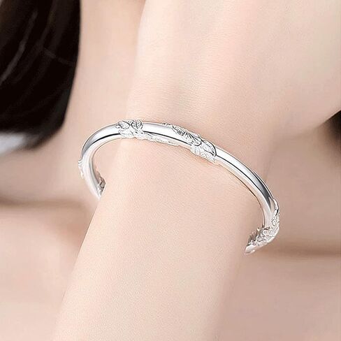 925 Sterling Silver Vintage Bangles for Women Antique Ethnic Style Cuff Bangle Bracelets Boho Adjustable Floral Engraved Texture Open Cuff Bracelet Lotus Lucky Bangles for Mom Wife Birthday Christmas in Kuwait