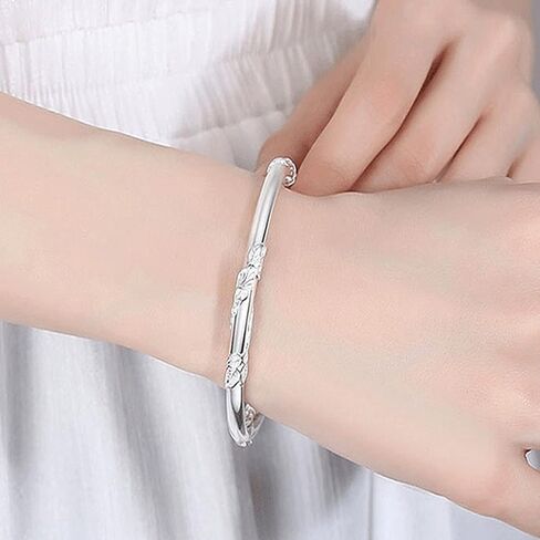 925 Sterling Silver Vintage Bangles for Women Antique Ethnic Style Cuff Bangle Bracelets Boho Adjustable Floral Engraved Texture Open Cuff Bracelet Lotus Lucky Bangles for Mom Wife Birthday Christmas in Kuwait