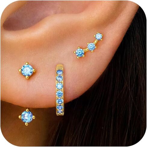 Gold Hoop Earrings for Women, 14K Gold Black Diamond Stud Huggie Jacket Earrings Set for Multiple Piercing Hypoallergenic Trendy Jewelry, 925 Sterling Silver Post Cartilage Earrings Gifts for Women Girls in Saudi Arabia
