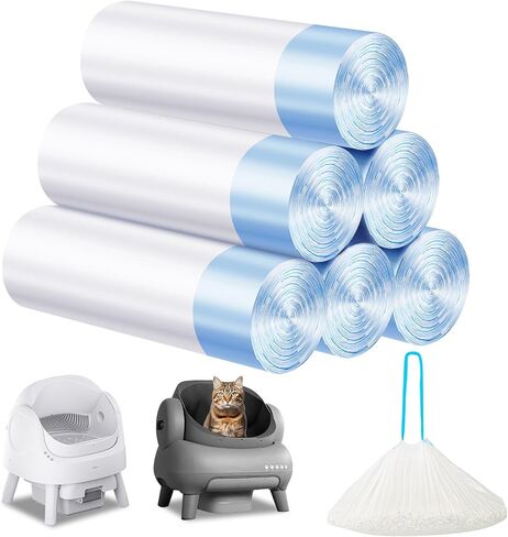 Cat Litter Bags 120 Count,26.37"x15.74" Drawstring Close Litter Box Liners for Automatic Litter Box,Thick Cat Poop Bags,Easy to Clean,Heavy Duty Robot Bag for Self-Cleaning Box in Kuwait
