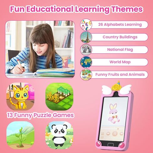 Kids Smart Phone for Girls, 4.0" Touchscreen Dual Camera Cell Phone, Toddler Preschool Learning Educational Toys Birthday Gifts for Age 3 4 5 6 Year Old, Music Player, Puzzle Games, 32GB(Pink) in Saudi Arabia