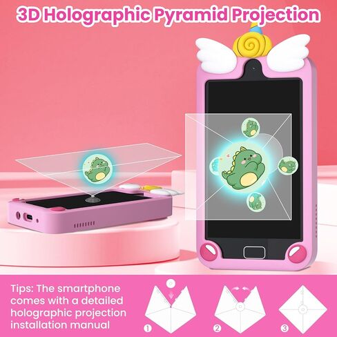 Kids Smart Phone for Girls, 4.0" Touchscreen Dual Camera Cell Phone, Toddler Preschool Learning Educational Toys Birthday Gifts for Age 3 4 5 6 Year Old, Music Player, Puzzle Games, 32GB(Pink) in Saudi Arabia