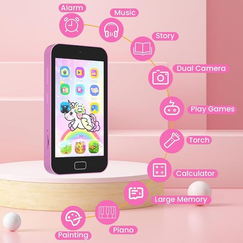 Kids Smart Phone for Girls, 4.0" Touchscreen Dual Camera Cell Phone, Toddler Preschool Learning Educational Toys Birthday Gifts for Age 3 4 5 6 Year Old, Music Player, Puzzle Games, 32GB(Pink) in Saudi Arabia