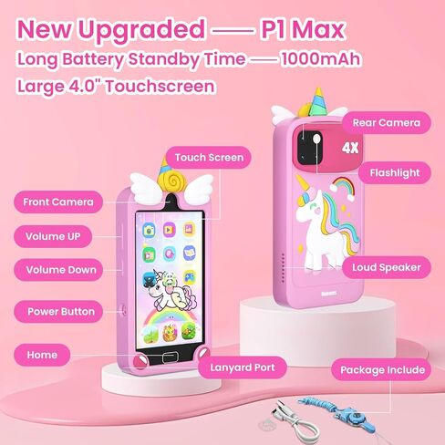 Kids Smart Phone for Girls, 4.0" Touchscreen Dual Camera Cell Phone, Toddler Preschool Learning Educational Toys Birthday Gifts for Age 3 4 5 6 Year Old, Music Player, Puzzle Games, 32GB(Pink) in Saudi Arabia