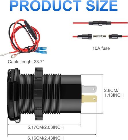 2 Pack 12V USB Outlet Wire Aluminum Car Charger Multi Port, Dual USB Quick Charge 3.0 Port and PD USB C Socket with Voltmeter Switch for Car Boat Marine Truck RV, Fast Charge for Phones iPad, etc. in Saudi Arabia