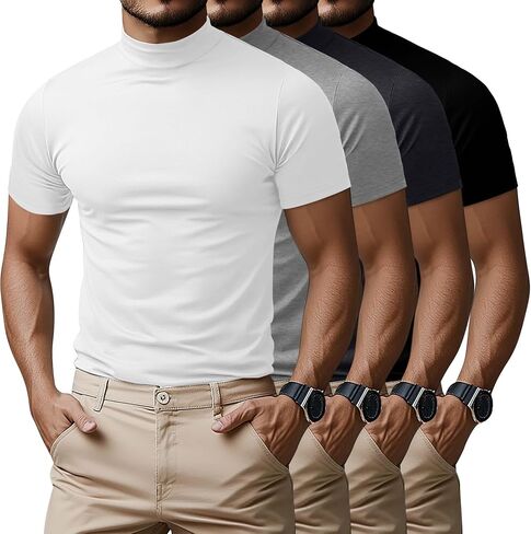 4 Pack Men's Mock Neck T Shirts, Short Sleeve Mock Turtleneck Undershirt Pullover Basic Causal Solid Tee Tops for Men in Saudi Arabia