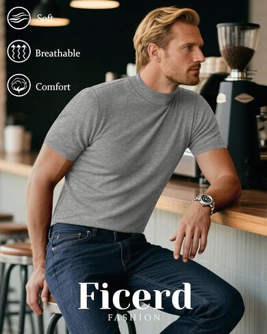 4 Pack Men's Mock Neck T Shirts, Short Sleeve Mock Turtleneck Undershirt Pullover Basic Causal Solid Tee Tops for Men in Saudi Arabia
