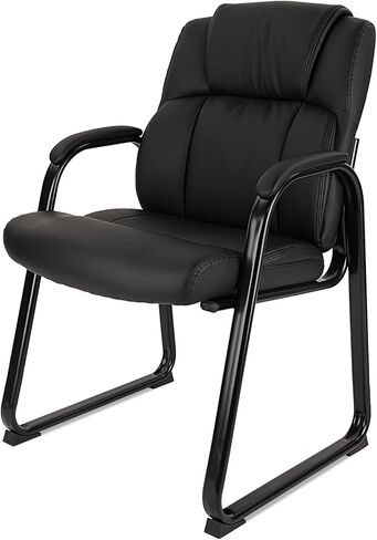 كرسي Clatina Classic Leather Soft Snoftion مع مساند للأذرع مبطنة وقاعدة زلاجة ، كرسي ضيف تنفيذي لمؤتمر مكتب انتظار مكتب الكمبيوتر ، Black (حزمة) in Kuwait