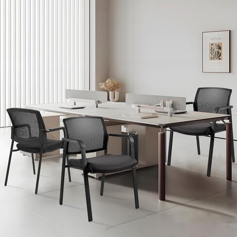 Clatina Mesh Back Guest Depart Arm Chairs مع عجلات ، كراسي غرفة الانتظار مع مقعد منجد النسيج ودعم قطني مريح لكنيسة مدرسة المؤتمر المكتبي الأسود (4 عبوات) in Kuwait