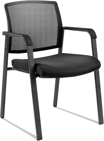 Clatina Mesh Back Guest Depart Arm Chairs مع عجلات ، كراسي غرفة الانتظار مع مقعد منجد النسيج ودعم قطني مريح لكنيسة مدرسة المؤتمر المكتبي الأسود (4 عبوات) in Kuwait