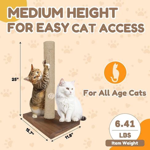 Cat Scratching Posts for Indoor Cats, Solid Wood Kiity Post Scratcher, Tall 22 Inch-1 Pillar, Sisal Material Natural in Saudi Arabia