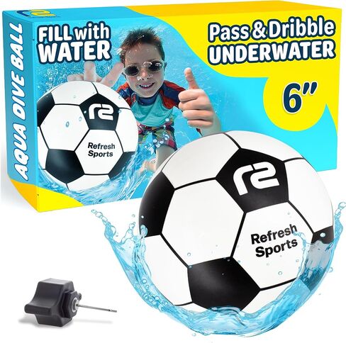 Aqua Dive Pool Ball - Underwater Pool Toys For Kids & Teens - Fun Summer Water Toys & Beach Games for Boys & Girls - Watermelon Gifts for Kids - 6" Soccer Ball - Boy Gift Ages 8 9 10 11 12+ Year Old in Kuwait