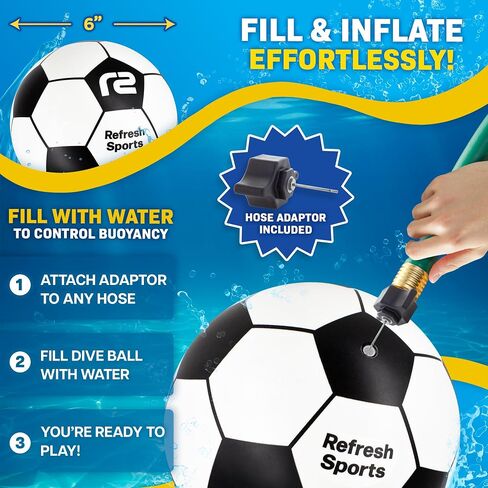 Aqua Dive Pool Ball - Underwater Pool Toys For Kids & Teens - Fun Summer Water Toys & Beach Games for Boys & Girls - Watermelon Gifts for Kids - 6" Soccer Ball - Boy Gift Ages 8 9 10 11 12+ Year Old in Kuwait