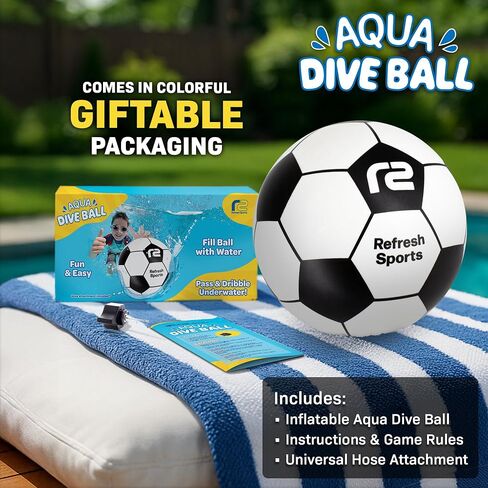 Aqua Dive Pool Ball - Underwater Pool Toys For Kids & Teens - Fun Summer Water Toys & Beach Games for Boys & Girls - Watermelon Gifts for Kids - 6" Soccer Ball - Boy Gift Ages 8 9 10 11 12+ Year Old in Kuwait