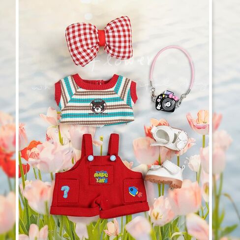 17cm Doll Clothes Set-6 Pcs Outfit Set -Cool Style Accessories for 17cm Dolls Clothing-Sweater+Cool Overalls+Small Camera+Shoes (NO Doll) in Saudi Arabia