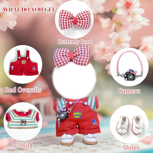 17cm Doll Clothes Set-6 Pcs Outfit Set -Cool Style Accessories for 17cm Dolls Clothing-Sweater+Cool Overalls+Small Camera+Shoes (NO Doll) in Saudi Arabia