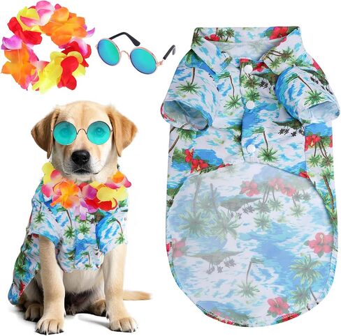 3Pieces Pet Dog Hawaiian Costume Summer Tropical Outfit Hawaiian Dog Shirt for Medium Pet Beach Seaside Casual Wear Parties Photo Event Decorations (XX-Large) in Saudi Arabia