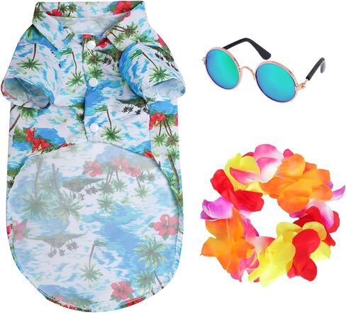 3Pieces Pet Dog Hawaiian Costume Summer Tropical Outfit Hawaiian Dog Shirt for Medium Pet Beach Seaside Casual Wear Parties Photo Event Decorations (XX-Large) in Saudi Arabia