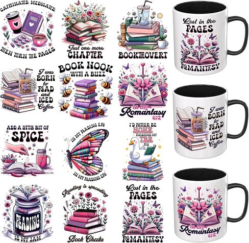 12PCS Watercolor Book Lovers UV DTF Cup Wrap UV DTF Cup Wraps Suitable for Mugs,Glasses,Notebooks,Computers,Tables and Chairs,etc.High Viscosity UV DTF Transfer paper in Saudi Arabia