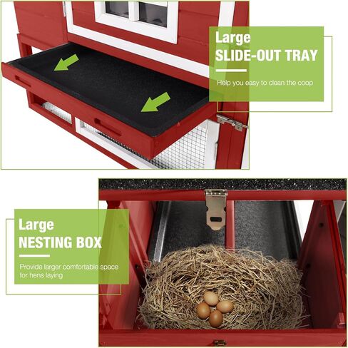 GUTINNEEN Rabbit Hutch Outdoor Mobile Chicken Coop with Wheels Wooden Bunny Cage Large Duck House with Run UV Roof(Red) in Kuwait
