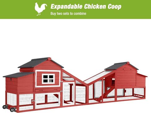 GUTINNEEN Rabbit Hutch Outdoor Mobile Chicken Coop with Wheels Wooden Bunny Cage Large Duck House with Run UV Roof(Red) in Kuwait