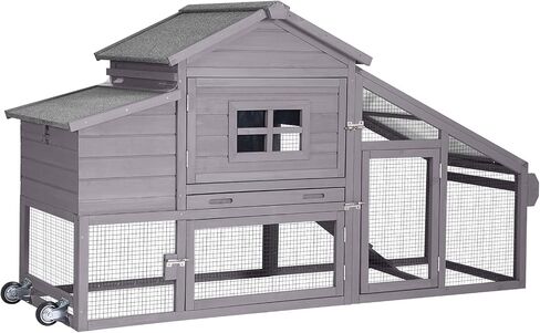 GUTINNEEN Rabbit Hutch Outdoor Mobile Chicken Coop with Wheels Wooden Bunny Cage Large Duck House with Run UV Roof(Red) in Kuwait