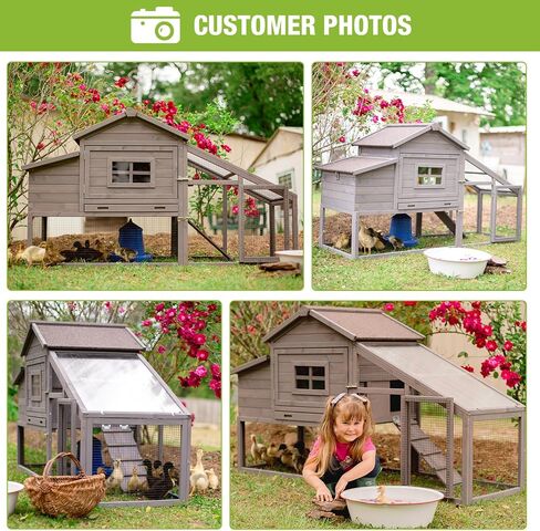 GUTINNEEN Rabbit Hutch Outdoor Mobile Chicken Coop with Wheels Wooden Bunny Cage Large Duck House with Run UV Roof(Red) in Kuwait