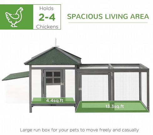 PawHut 77" Wooden Chicken Coop with Nesting Box, Cute Outdoor Hen House with Removable Tray, Ramp Run, for Garden Backyard, Gray in Saudi Arabia