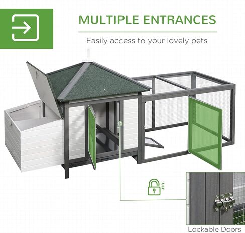 PawHut 77" Wooden Chicken Coop with Nesting Box, Cute Outdoor Hen House with Removable Tray, Ramp Run, for Garden Backyard, Gray in Saudi Arabia