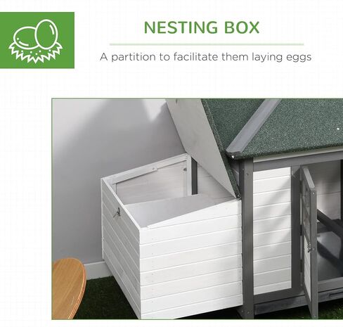 PawHut 77" Wooden Chicken Coop with Nesting Box, Cute Outdoor Hen House with Removable Tray, Ramp Run, for Garden Backyard, Gray in Saudi Arabia