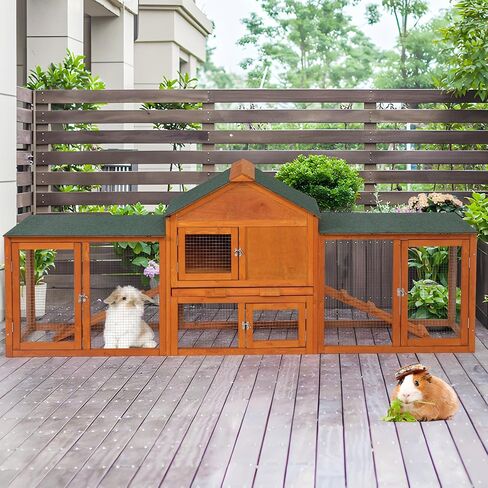 COZIWOW 2 Story 83"Wood Assembled Rabbit Hutch Indoor&Outdoor Bunny Cage with Double Runs and Weatherproof Roof, Guinea Pig Pet House for Small Animals（Gray） in Saudi Arabia