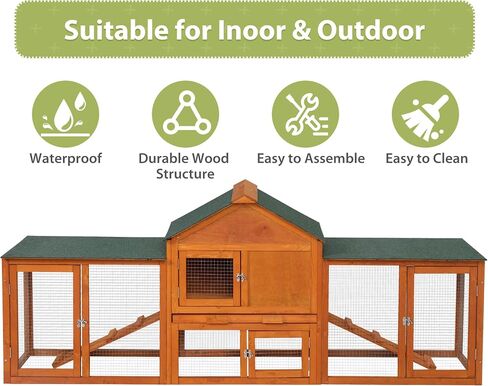 COZIWOW 2 Story 83"Wood Assembled Rabbit Hutch Indoor&Outdoor Bunny Cage with Double Runs and Weatherproof Roof, Guinea Pig Pet House for Small Animals（Gray） in Saudi Arabia