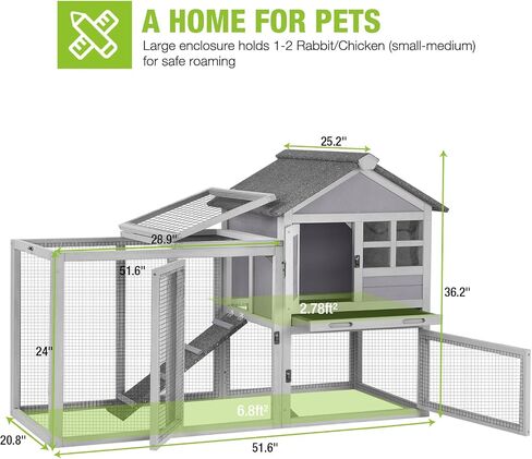 Gutinneen 51.6 "L Chicken Coop Outdoor Hutch Indoor Bunny Cage House Duckable Duck (Gray) in Kuwait