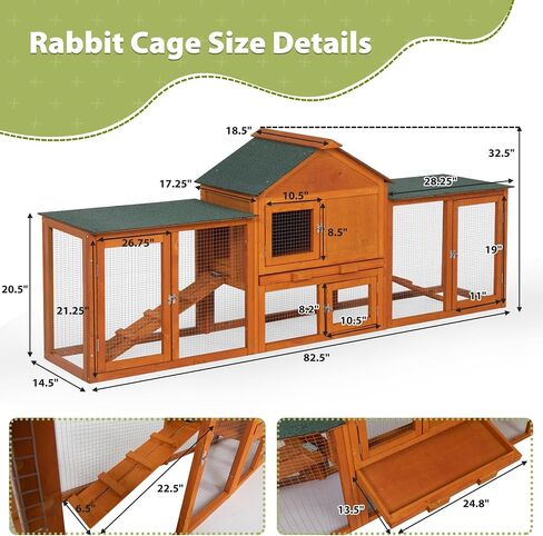 COZIWOW 2 Story 83"Wood Assembled Rabbit Hutch Indoor&Outdoor Bunny Cage with Double Runs and Weatherproof Roof, Guinea Pig Pet House for Small Animals（Gray） in Saudi Arabia