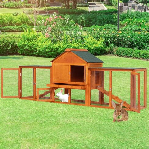 COZIWOW 2 Story 83"Wood Assembled Rabbit Hutch Indoor&Outdoor Bunny Cage with Double Runs and Weatherproof Roof, Guinea Pig Pet House for Small Animals（Gray） in Saudi Arabia