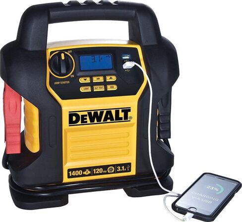 DEWALT DXAEJ14-Type2 Digital Portable Power Station Jump Starter - 1600 Peak Amps with 120 PSI Compressor, AC Charging Cube, 15W USB-A and 25W USB-C Power for Electronic Devices in Saudi Arabia