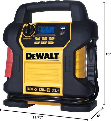 DEWALT DXAEJ14-Type2 Digital Portable Power Station Jump Starter - 1600 Peak Amps with 120 PSI Compressor, AC Charging Cube, 15W USB-A and 25W USB-C Power for Electronic Devices in Saudi Arabia