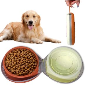 Collapsible Double Travel Dog Bowls -2 in 1 Portable Pet Food & Water Bowls with Zipper Case | Non-Skid Silicone Feeder for Camping, Hiking | Foldable Cat/Dog Bowl for Outdoor Enthusiasts & Travelers