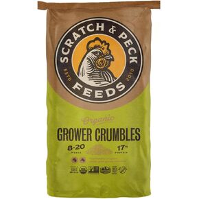 Scratch and Peck Whole Grain Grower Crumbles Chicken and Duck Feed - 25 lbs Bag - Corn-Free and Soy-Free - 17% Protein, Certified Organic and Non-GMO Project Verified Chicken Food