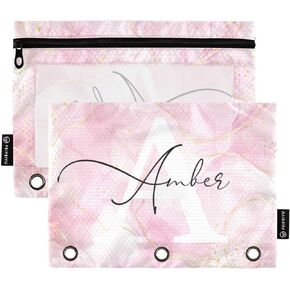 Pencil Pouch 3 Ring Bows Pink Color Zipper Pencil Pouches Case Binder Cosmetic Bag 2 Pack for Office School College Supplies